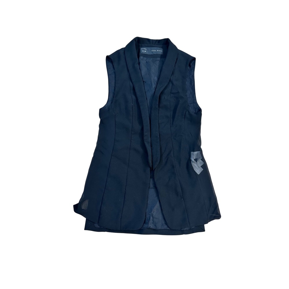 Zara Basic Black Longline Open Front Vest Blazer Women's‎ M